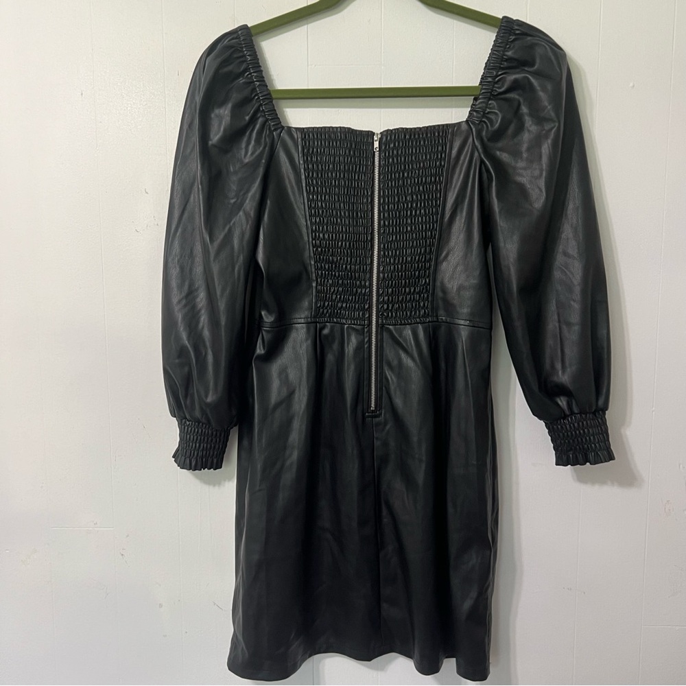 Avec Les Filles Vegan Leather Black Party Moto Puff Sleeve Mini Dress Size S - Picture 11 of 13
